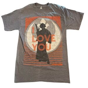 Disney Parks Star Wars Princess Leia I Love You Gray Graphic T-Shirt Small Hanes